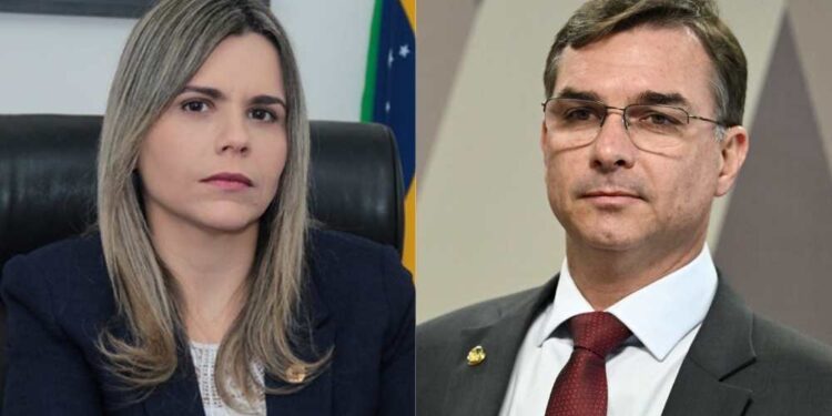 A deputada federal Clarissa Tércio (PP-PE) e o candidato à presidência Flávio Bolsonaro (PL)