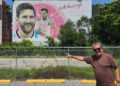 Ricardo Antunes e um dos murais de Messi espalhados por Wynwood