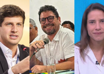 Os candidatos ao governo de PE, João Campos (PSB), Ivan Moraes (PSOL) e Raquel Lyra (PSD)
