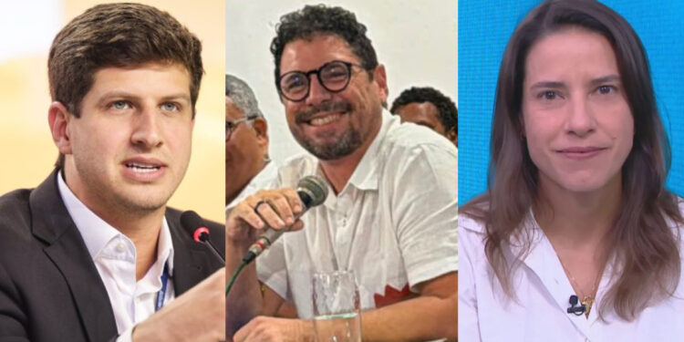 Os candidatos ao governo de PE, João Campos (PSB), Ivan Moraes (PSOL) e Raquel Lyra (PSD)