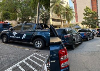 Carros da RF estacionados na manhã desta sexta-feira (28)
