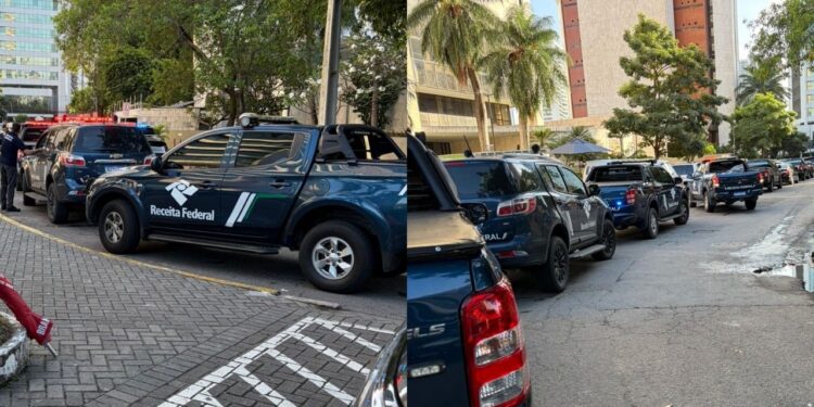 Carros da RF estacionados na manhã desta sexta-feira (28)