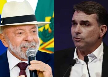 Lula  (PT) e Flávio Bolsonaro (PL) (Da esq. p/ dir.)