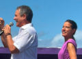 Raquel Lyra e André de Paula durante a convenção