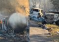 Vídeo registrado no local mostra o momento da colisão e a sequência de explosões após o impacto