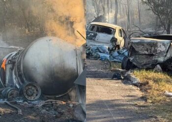 Vídeo registrado no local mostra o momento da colisão e a sequência de explosões após o impacto