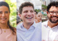 Os candidatos ao Governo do Estado: Raquel Lyra (PSD),
João Campos (PSB) e Ivan Moraes (PSOL)
