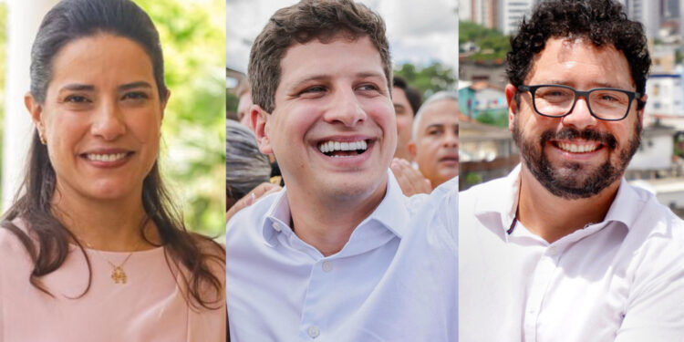 Os candidatos ao Governo do Estado: Raquel Lyra (PSD),
João Campos (PSB) e Ivan Moraes (PSOL)
