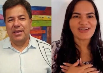 O deputado federal Mendonça Filho (PL) e a ex-vereadora Michelle Collins (PP) (esq. p/ dir.)