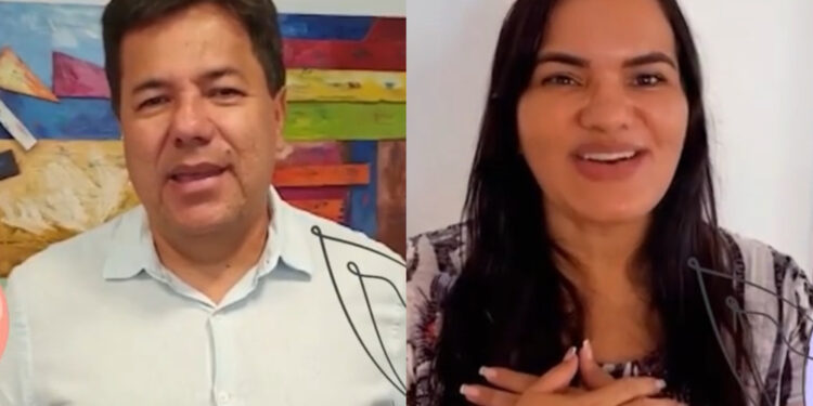 O deputado federal Mendonça Filho (PL) e a ex-vereadora Michelle Collins (PP) (esq. p/ dir.)