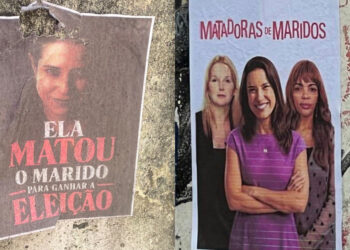 Em outro material, Raquel aparece numa montagem ao lado de Elize Matsunaga e da ex-deputada Flordelis