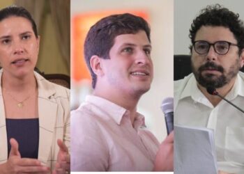 Os candidatos ao Governo do Estado: Raquel Lyra (PSD), João Campos (PSB) e Ivan Moraes (PSOL)