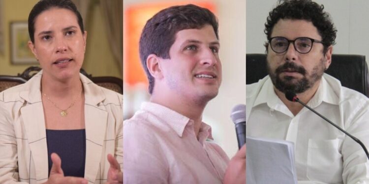 Os candidatos ao Governo do Estado: Raquel Lyra (PSD), João Campos (PSB) e Ivan Moraes (PSOL)