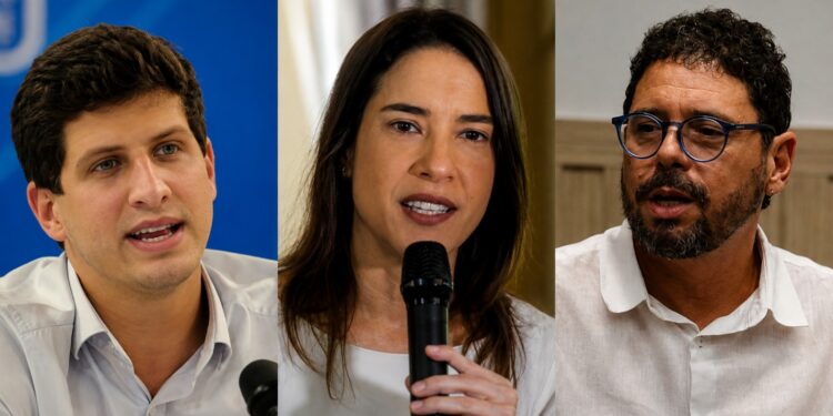 Os candidatos ao Governo do Estado: João Campos (PSB), Raquel Lyra (PSD) e Ivan Moraes (PSOL)