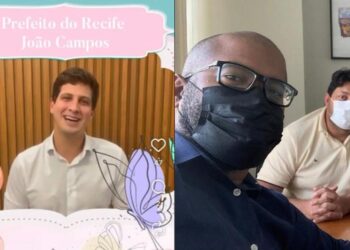 o ex-prefeito do Recife João Campos, o assessor Gilberto Prazeres e Amisadai Andrade