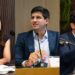Os candidatos ao Governo de Pernambuco: Raquel Lyra (PSD), João Campos (PSB) e Ivan Moraes (PSOL)