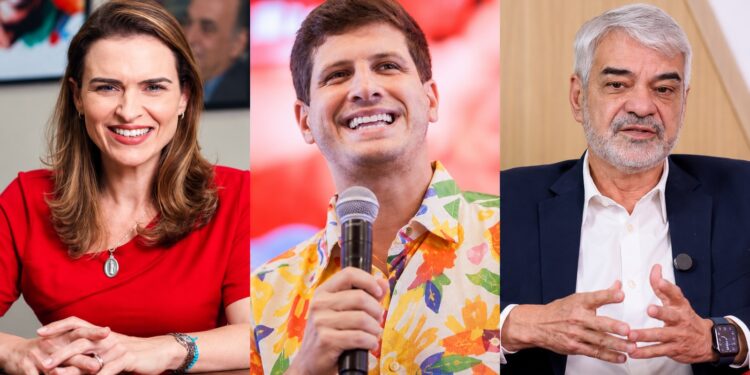 O ex-prefeito João Campos (PSB) e os candidatos ao senado: Marília Arraes (PDT) e Humberto Costa (PT)