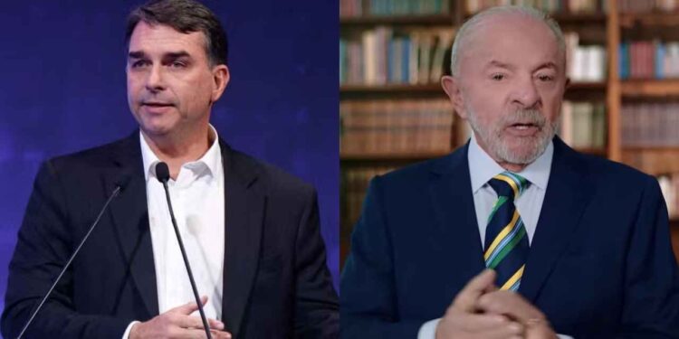 Flávio Bolsonaro (PL) e Lula (PT) (Da esq. p/ dir.)