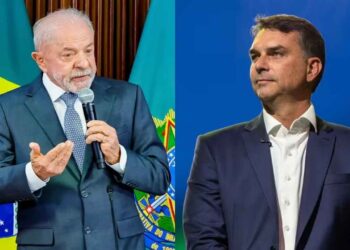 Lula (PT) e Flávio Bolsonaro (PL) (Da esq. p/ dir.)