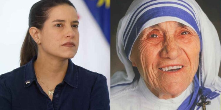 Raquel Lyra (PSD) e Santa Teresa de Calcutá (Da esq. p/ dir.)