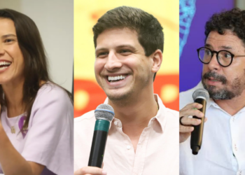 Raquel Lyra (PSD), João Campos (PSB) e Ivan Moraes (PSOL)