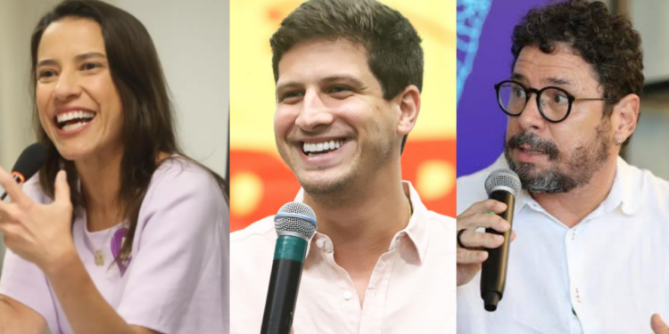 Raquel Lyra (PSD), João Campos (PSB) e Ivan Moraes (PSOL)