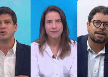 Os Candidatos ao Governo são: João Campos (PSB), Raquel Lyra (PSD) e Ivan Moraes (PSOL) (esq. p/ dir.)
