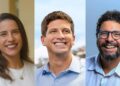 Os candidatos ao Governo de Pernambuco: Raquel Lyra (PSD), João Campos (PSB) e Ivan Moraes (PSOL)
