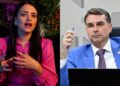 A produtora Karina Gama e o senador Flávio Bolsonaro (PL)