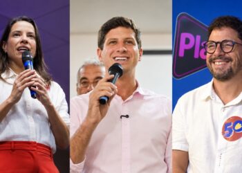 Os candidatos ao Governo de Pernambuco: Raquel Lyra (PSD), João Campos (PSB) e Ivan Moraes (PSOL)