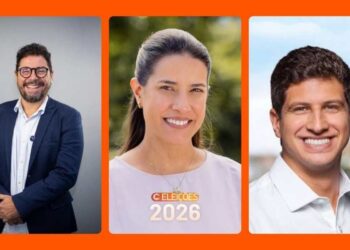 Os candidatos Ivan Moraes, Raquel Lyra e João Campos (da esq. p/ dir.)