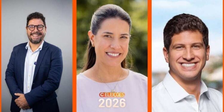 Os candidatos Ivan Moraes, Raquel Lyra e João Campos (da esq. p/ dir.)