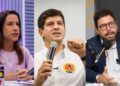 Os candidatos ao Governo de Pernambuco: Raquel Lyra (PSD), João Campos (PSB) e Ivan Moraes (PSOL)