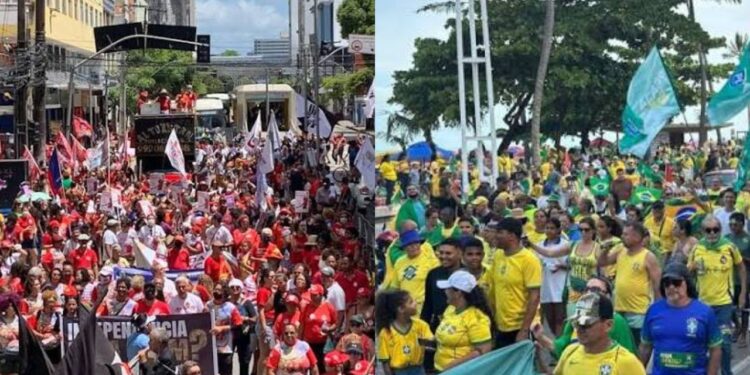 O Grito dos Excluídos acontece no centro da cidade; As manifestações bolsonaristas acontecem em Boa Viagem, Zona Sul do Recife