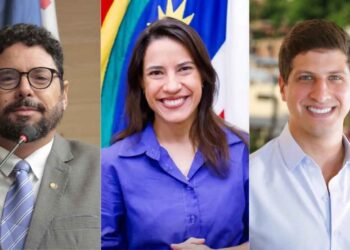 Ivan Moraes (PSOL), Raquel Lyra (PSD) e João Campos (PSB) (Da esq. p/ dir.)