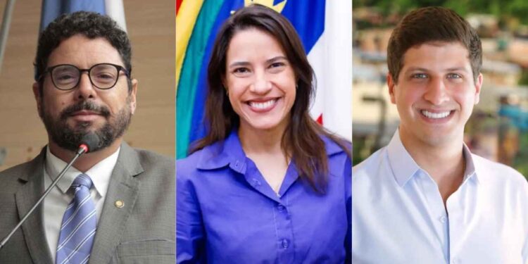Ivan Moraes (PSOL), Raquel Lyra (PSD) e João Campos (PSB) (Da esq. p/ dir.)