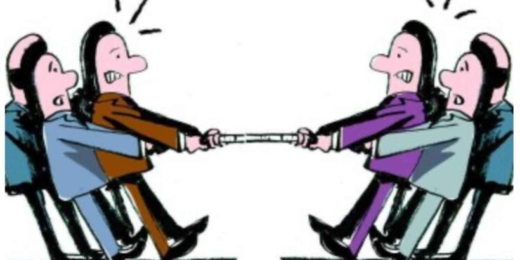 Charge ilustra o cabo de guerra na política