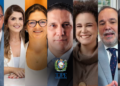 Da esq. pra dir., Eliel Gomes, Isabela Lessa, Janiely Nunes, Leonardo Oliveira, Luciana Brasileiro, Ricardo Costa Pinto e Diana Câmara