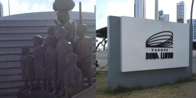 Monumento aos Retirantes, no Parque Dona Lindu, protegido por tapumes. Foto: @fotogenivalpaparazzi