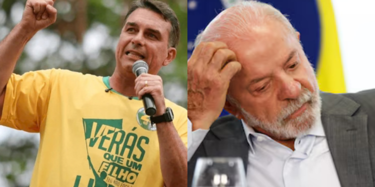 Flávio Bolsonaro (PL) e Lula (PT)