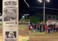 Um dos cartazes lembra que Alfredo Gaspar foi acusado de estupro de uma criança