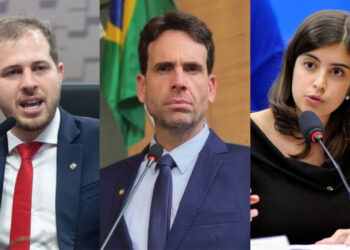 Pedro Campos (PSB), Eduardo Moura (Novo) e Tábata Amaral (PSB) (esq. p/ dir.)