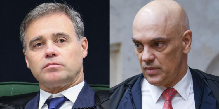 O ministro André Mendonça e o ministro Alexandre de Moraes (esq. p/ dir.)
