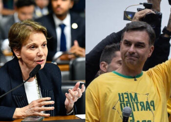 A senadora Tereza Cristina e candidato a presidente do Brasil Flávio Bolsonaro (PL) (esq. p/ dir.)