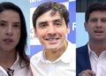 Raquel Lyra (PSD), Carlos Costa (REPUBLICANOS) e João Campos (PSB)