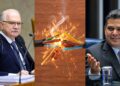 O presidente do STF, Edson Fachin; e o presidente do Senado, Davi Alcolumbre