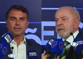 Os candidatos Flávio Bolsonaro (PL) e Lula (PT)