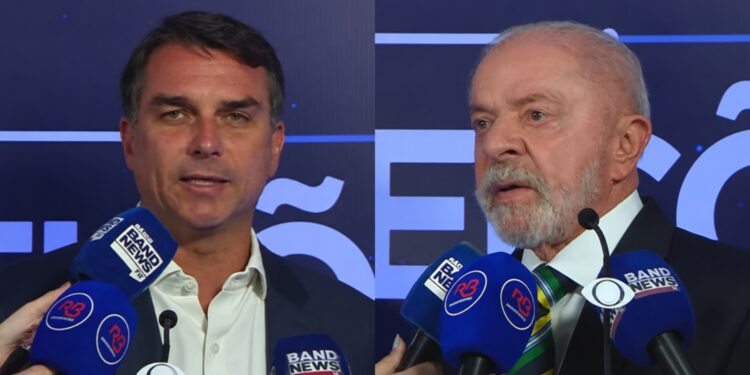 Os candidatos Flávio Bolsonaro (PL) e Lula (PT)
