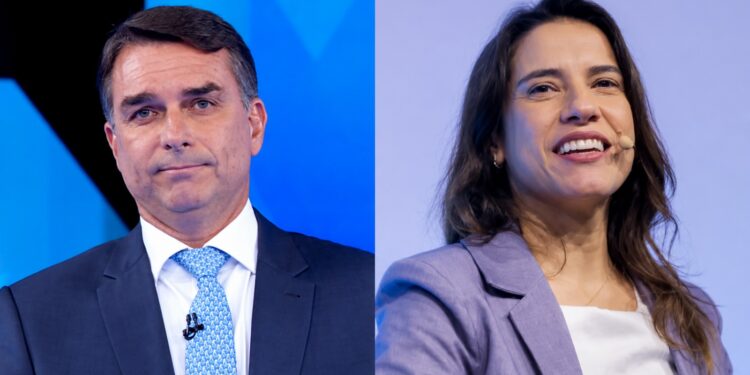O senador Flávio Bolsonaro (PL) e a governadora Raquel Lyra (PT)