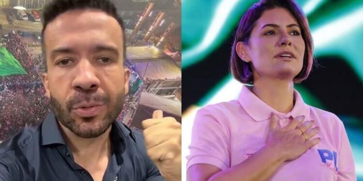 O deputado federal André Janones (Avante-MG) e a senadora eleita Michelle Bolsonaro (PL)